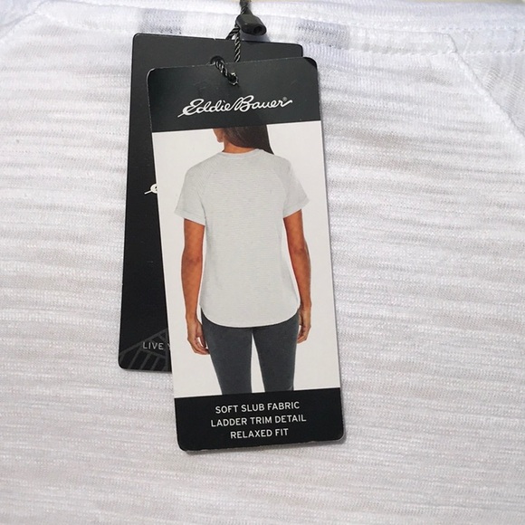 NWT Eddie Bauer White Baseball Style Ladder Trim T Shirt Size Small - Picture 10 of 16